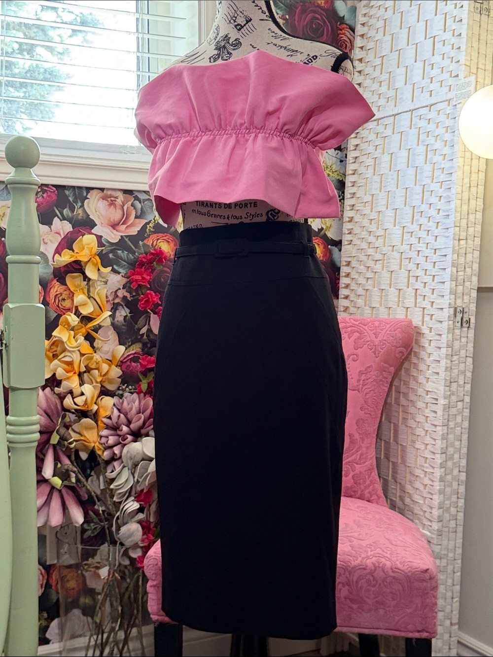 cleo Black High-Waist Pencil Skirt with Slim Waistband - Picture 10 of 16